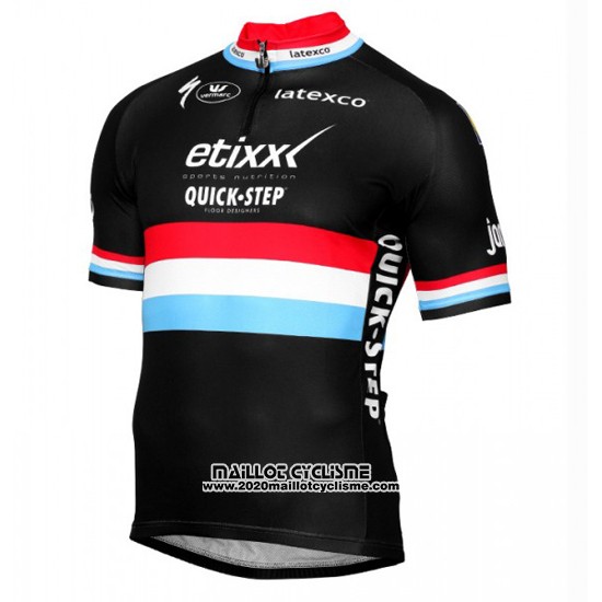 2017 Maillot Ciclismo Etixx Quick Step Champion Luxembourg Noir Manches Courtes et Cuissard